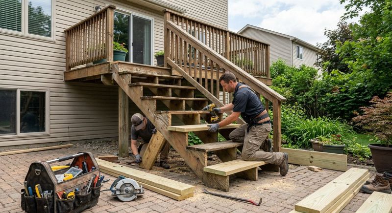 Wood Deck Stairs Installation
